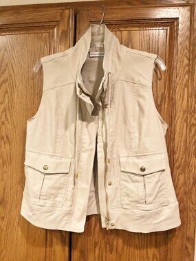 Draper's & Damon's Women's Utility Sleeveless Vest Beige/Khaki Stand up Collar